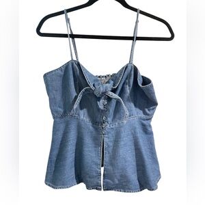 Sofia Vergara Blue Denim Tank Top with Buttons and Tie Front Size Small NWT